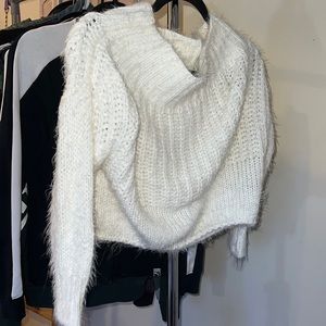 Fuzzy off shoulder crop top